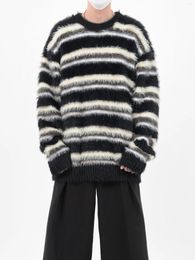 Men's Jackets Autumn/Winter Dark Avant-Garde Style Clothes Striped Mohair Crew Neck Sweater Simple Loose Thick Knit