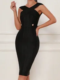 Casual Dresses Sexy Women's Black Bandage Dress Sleeveless Bodycon Open Back Design Knee Length Celebrity Cocktail Evening Party Vestidos