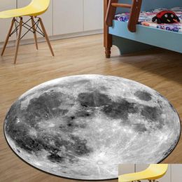 Carpets Round Creative Moon Rugs Bedside Decorative Floor Area Rug For Boys Bedroom Nylon Printed Thick Mats Abstract Gray Chair Mat Dhilq