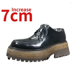 Dress Shoes British Men's Derby Increased 6-7cm Genuine Leather Business Suit Thick Platform Casual For Men