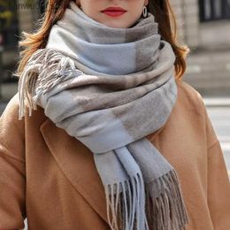 Scarves Pure cotton winter womens plain weave cashmere scarf plaid scarf plaid shawl and womens warm Pashmina bag Q240228