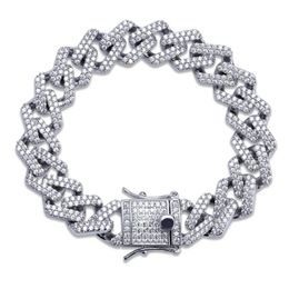 14mm 7 8 9 10inches Cuban Link Chain Bracelet Micro Pave Cubic Zircon Iced Out HipHop Jewellery For Male259t