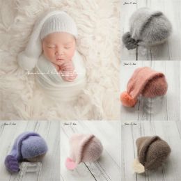 Sets Newborn Photography Hat Props New Mink Fur Ball Hat Baby Handmade Knitted Solid Color Children Props
