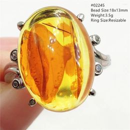 Cluster Rings Natural Piebald Red Amber Adjustable Ring Yellow Gemstone 925 Sterling Silver Jewellery Women Men