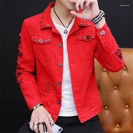 Men's Jackets Spring And Autumn Men Denim Jacket Fashion Korean Ripped Rivet Street Style Casual Letter Printed Jean Coats