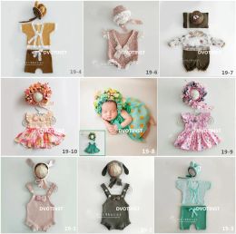 Sets DVOTINST Newborn Baby Photography Props Knit Flowers Hat+Outfits Dress 2pcs Set Fotografia Accessories Studio Shoot Photo Prop