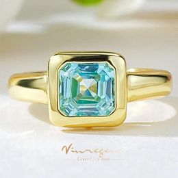 Cluster Rings Vinregem 7 MM Asscher Cut Aquamarine Gemstone Vintage 18K Gold Plated 925 Sterling Silver Ring For Women Engagement Jewelry