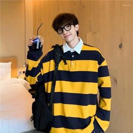 Men's Polos Tops Stripe Male Clothes Baggy T Polo Shirts For Men Sweatshirts Korean Autumn Harajuku Fashion Bulk Streetwear Social Size S F