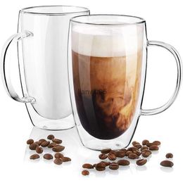 Mugs 350/450ml Double Wall Glass Coffee Mugs Insulated Clear Borosilicate Glasses Cup With Handle Juice Milk Tea Cups For GiftsL2402