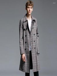 Men039s Trench Coats Minglu Long Mens Luxury Windbreaker Double Breasted Adjustable Waist Plaid Men Plus Size 6xl Fashion Man J2561099