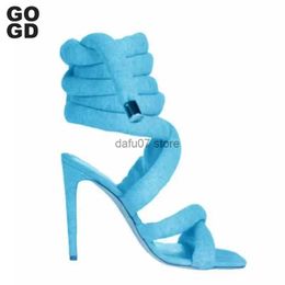 Dress Shoes GOGD Designer New 2023 Summer Sandals Gladiator Shoes Cloth Rope Lace Up Strappy Temperament Sexy Party Cross-tied High HeelsH24228