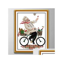 Craft Tools Chef On Bike Diy Handmade Cross Stitch Embroidery Needlework Sets Counted Print Canvas Dmc 14Ct 11Ct Cloth Drop Delivery Dhlwc