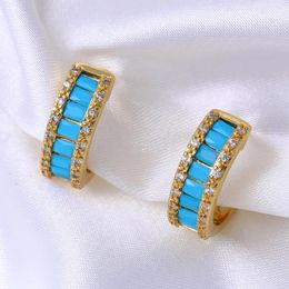 Hoop Earrings JUWANG Colorful Inlaid Rectangular Zircon Light Luxury And Versatile Party Girl's Exquisite Accessories For Woman Gift
