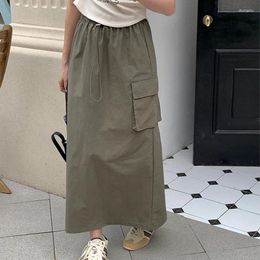 Skirts Women's Summer Cotton Long With Pocket Stretch High Waist Casual Maxi Skirt Femme Faldas Jupe Saia