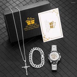 Wristwatches Business Men's Watches Necklace Bracelet Gift Box Set Automatic Mechanical Wristwatch For Men Stainless Steel Silver Strap