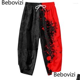 Ethnic Clothing Fashion Black And Red Print Harajuku Men Trousers Samurai Costume Loose Women Traditional Japanese Pants Drop Delivery Othos