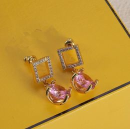 Top Letters Pink Diamond Stud Earrings Female French Entry Lux High Sense Silver Pin Earrings Ear Drops Factory Wholesale