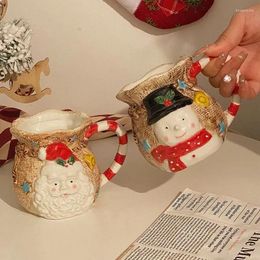 Mugs Vintage Cute Snowman Ceramic Mug With Straw Funny Santa Sacks Milk Coffee Cup Kawaii Couple Drinking Kids Christmas Gift