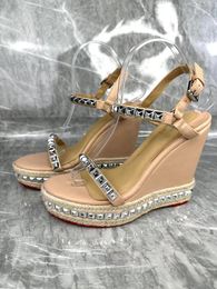 Sandals 2024 Summer Woven Rope Wedge Heel Sandal Rivet Platform High Heels Woman Pumps Casual Party Shoes