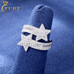 Schmuck Designer Pass Diamond Tester Baguette Moissanit Star Ring 925 Sterling Silber VVS Mossanit Engagement Geschenk Hip Hop MenshipHop