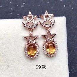 Dangle Earrings Fashion Silver Star And Moon Drop For Party 5mm 7mm VVS Grade Natural Citrine Eardrop Solid 925 Jewelry