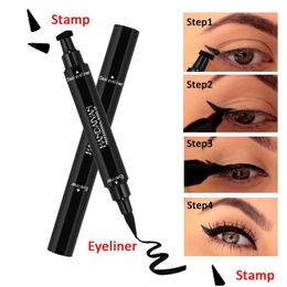 Eyeliner 2 In 1 Winged Eyeliner Pencil Stamp Perfect Cat Eye Vamp Liquid Black Quick Flick Wingliner Waterproof Stencil Wing Long Last Dh1Na