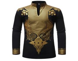 Longline Black Dashiki T Shirt Men Hipster African style Mens Tshirts Casual Slim Long Sleeve Streetwear Hip Hop Tshirts6634551