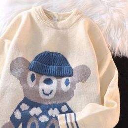 Women's Hoodies Cartoon Teddy Bear Round Neck Sweater For Men And Women Loose Fitting Top Knitted Couple Outer Wear