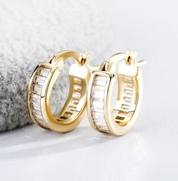 Hip Hop Jewelry Iced Out Ladder Square Row Zircon Hoop Earrings Bling Men Women Diamond Stud Gold Silver Earring1123689