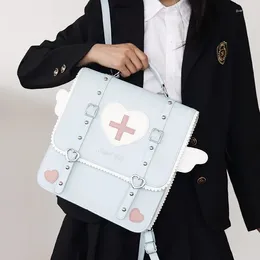 School Bags Japan Cross Heart Angel JK Uniform Backpack Bag Messenger 3 Ways Cute Wings PU Leather Book Satchel Schoolbag