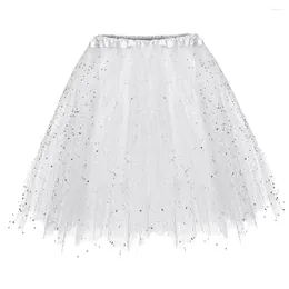 Skirts Shinny Sequin Petticoat A-Line Womens Underskirt Multi Layers Short Tutu Puffy Crinoline Prom Vintage Flower Dress Female