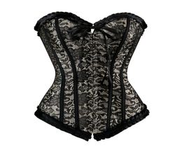 Sexy Satin Floral Gothic Lace Up Boned Overbust Corset Bustier Waist Trainer Plus Size S6XL With G String9701013