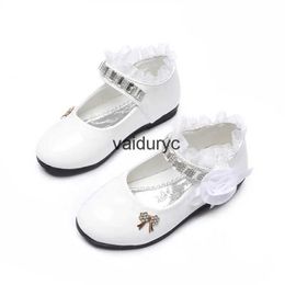 Flache Schuhe 2021 Neue Blumenmädchenschuhe Frühling Herbst Prinzessin Spitze PU Leder Niedliche Schleife Strass Für 3-11 Alter KleinkindH24229