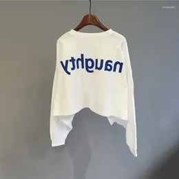 Women's T Shirts DAYIFUN Short T-Shirts Long Sleeve Outdoor Oversize T-shirt Running Tops Letter Printed Tees Spring Yoga Dance Gym Women