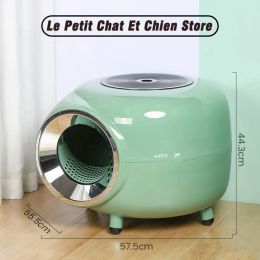 Boxes Round Large Cat Toilet with Pet Plastic Scoop Record Player Appearance Fully Enclosed Cat Litter Box for cats pets under 10kg