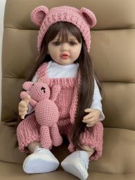 Dolls BZDOLL 55cm 22inch Lifelike Reborn Baby Girl Doll Soft Silicone Long Brown Hair Realistic Princess Toddler Bebe Birthday Gift