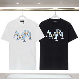 2024 Summer New Fashionable Brand Colorful Misplaced amirs Letter Pattern Printed Casual T-shirt for Men and Women
