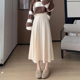 Skirts Knitted Long Skirt Women Fall Winter Casual Solid Thick Warm A Line High Waist Pleated Lady Preppy Style Mujer Faldas T733