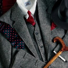 Tailored Grey Tweed Suits Men Formal Skinny Gentle Prom Blazer Winter Marriage Tuxedo 3 Piece JacketVestPants Terno 240228