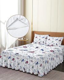 Bed Skirt Christmas Robin Berries Elastic Fitted Bedspread With Pillowcases Protector Mattress Cover Bedding Set Sheet