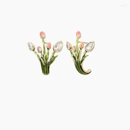 Stud Earrings Ins Fashion Cute Enamel Tulip Ear Flora Earring For Women Girl Rose Peony Lily Flower Ring Jewellery Accessories Elegant Gift
