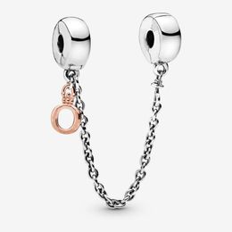 100% 925 Sterling Silver Dangling Crown O Safety Chain Charms Fit Original European Charm Bracelet Fashion Women Wedding Jewellery A274W