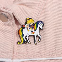 Creative Cartoon Anime, Alloy Painted Brooch Around, Personalised Girl Riding Horse, Fashionable and Versatile Scarf Buckle