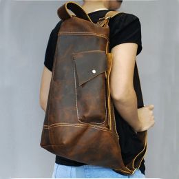 Backpack Luufan New Genuine Leather Chest Pack Bag Vintage Sling Bag Multifunction Man Travel Backpack Big Capacity Male Laptop Bagpack