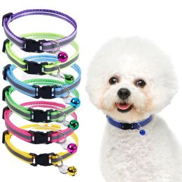 Collars 50PC Pet Dog Cat Adjustable Collar Pet Reflective Patch Collar Puppy Reflective Dog Collar with Bell Collar Pet Supplies