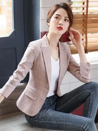 Small Suit Coat Womens Thin Pink Western Style Plaid Casual 240226