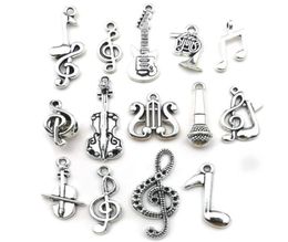 100pcs Mixed Charms Musical Guitar Note Piano French Horn Saxophone Antique Silver Pendant for Making Cute Earrings Pendants Neckl9470138