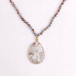 ZWPON Fashion Gold Braid Teadrop Natural Stone Pendant Necklace Natural Stone Beads Necklace for Woman Jewellery Whole181U