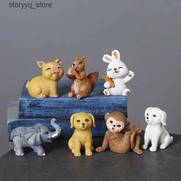 Other Home Decor Small Resin Animal Sculptures Cartoon Rabbit Artificial Animal Decorative Figurines Elephant Squirrel Decoration Accessories Q240229