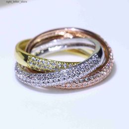Rings Triple Circles Gold/rose Gold/sier Ring Three Colours Jewellery Sier Pave Ring Women Wedding Finger Rings for Lovers Gift 240229